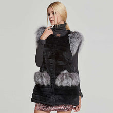 Load image into Gallery viewer, Women's Genuine Rabbit Fur Coat with Fox Fur Cuffs Warm Winter Coat 17216