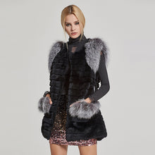 Load image into Gallery viewer, Women's Genuine Rabbit Fur Coat with Fox Fur Cuffs Warm Winter Coat 17216