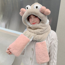 Load image into Gallery viewer, Winter Warm Women Hoodie Hat Scarf Gloves Set Soft Plush Thick Warm Hat 22620