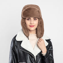 Load image into Gallery viewer, Women's Fur Trapper Hat with Sheepskin Earflap Warm in winter 22616