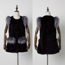 Load image into Gallery viewer, Women's Genuine Rabbit Fur Coat with Fox Fur Cuffs Warm Winter Coat 17216