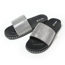 Load image into Gallery viewer, Fur Story FS19S04 Women's Slides Rhinestone Glitter Platform Sandals Female Black Gold