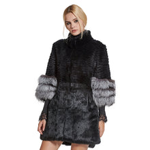 Load image into Gallery viewer, Women's Genuine Rabbit Fur Coat with Fox Fur Cuffs Warm Winter Coat Fur Story FS17160