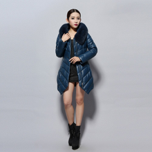 Load image into Gallery viewer, Women's Genuine Leather Coat with Fox Fur Hood Trim Winter Invisible Zipper Design Leather Down Coat 14156