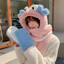 Load image into Gallery viewer, Winter Warm Women Hoodie Hat Scarf Gloves Set Soft Plush Thick Warm Hat 22620