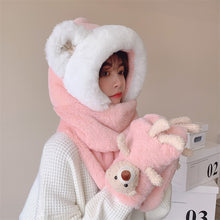 Load image into Gallery viewer, Winter Warm Women Hoodie Hat Scarf Gloves Set Soft Plush Thick Warm Hat 22630