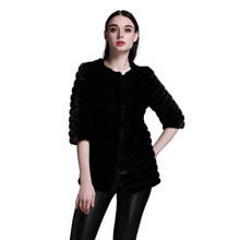 Load image into Gallery viewer, Women's Natural Mink Fur Coat Women Half Sleeve Stripes 13087