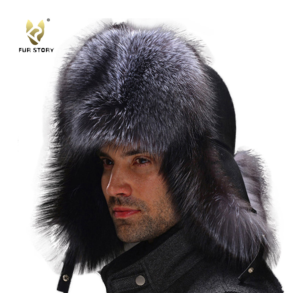 Genuine Men's Black Fox Fur Hat I Fur Bomber Hat