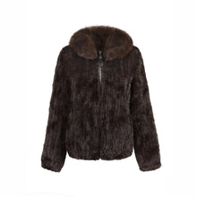 Load image into Gallery viewer, Women&#39;s Knitted Mink Fur Coat Fox fur Collar Zipper Winter jacket 22186