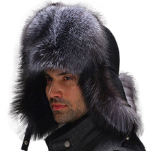 Load image into Gallery viewer, Fur Story Men&#39;s Fur Trapper Hat with Sheepskin Earflap Fox Fur Bomber Hat Winter Skiing Trooper Hat