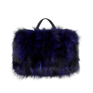 Fur Story Women's Winter Fur Bag Silver Fox Handbag Leather Ladies Shoulder Bag
