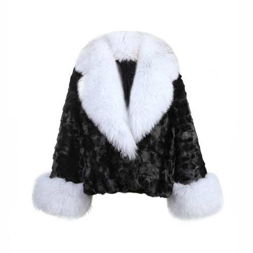 Women Real Fur Coat Natural Mink Fur Jacket real fox fur collar Winter Warm Fur Overcoat 22197