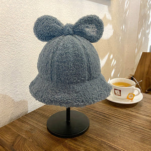 Winter Plush Fuzzy Bucket Hat mickey ears  Fisherman Hats for Women 22633
