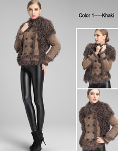 Natural Sheep Fur Coat Double Faced Overcoat Lamb Leather with Fur Women Dress