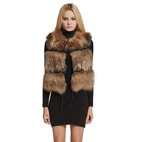 Natural Raccoon Fur Vest Classic Style Whole Leather Fur Waistcoat Jacket