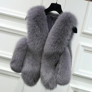 UE FS16288 Women's Genuine fox fur vest small water drop design