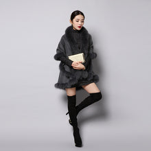 Load image into Gallery viewer, UE FS15726 Double face wool Cashmere Shawl Poncho for Women Fox fur Collar and Trim