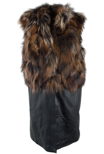 UE FS18228 Real Raccoon fox Fur vest with Genuine lamb Leather Removable skirt for Women