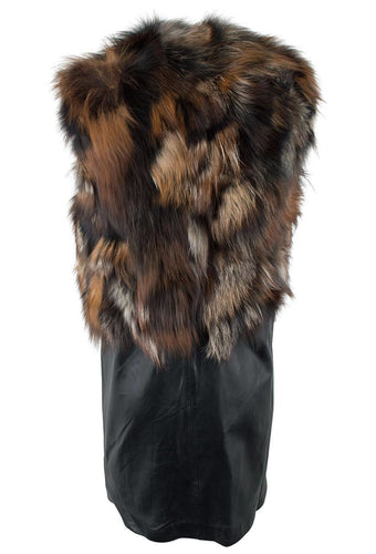 UE FS18228 Real Raccoon fox Fur vest with Genuine lamb Leather Removable skirt for Women