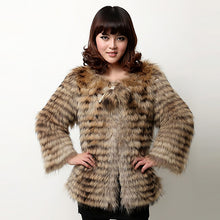 Load image into Gallery viewer, Real Raccoon fur stripes Coat jacket for women with Pom Pom Decoration 161124