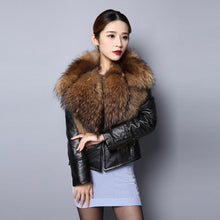 Load image into Gallery viewer, Genuine leather Jacket for women big Real raccoon fur collar 151246