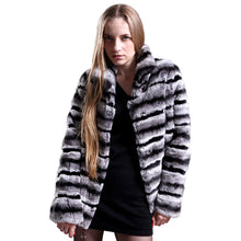 Load image into Gallery viewer, FS16119 Real Rex Rabbit Fur Coat Chinchilla Color Turn-down Collar Women&#39;s Natural Fur Jacket Fur Story