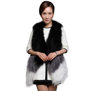 FS15295 Women's Real Fur Vest Winter Furry Double Color Handmade Knitted Natural Raccoon Fur Vest Female Fur Story