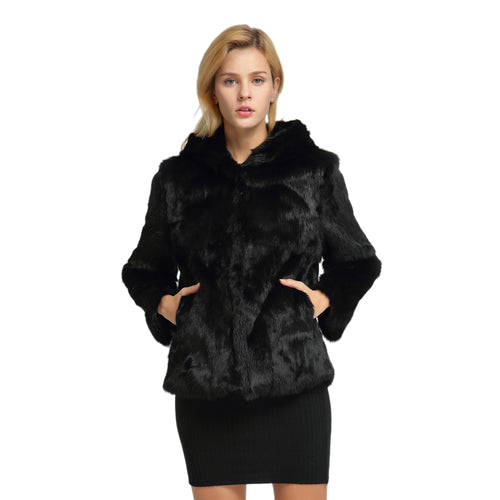 Women's Genuine Rabbit Fur Coat Fuzzy Warm Fur Jacket Winter Outware 151249H