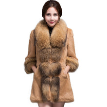 Load image into Gallery viewer, Real Rabbit fur Coat with Raccoon fur Collar and cuff 15152