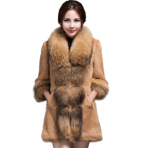 Real Rabbit fur Coat with Raccoon fur Collar and cuff 15152