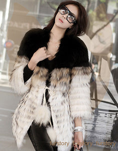 Real Raccoon fur stripes Coat jacket for women with Pom Pom Decoration 161124