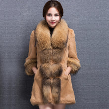 Load image into Gallery viewer, Real Rabbit fur Coat with Raccoon fur Collar and cuff 15152