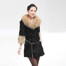 Load image into Gallery viewer, Real Rabbit Fur Coat with Raccoon Fur Collar and Cuff Jacket Overcoat  010130