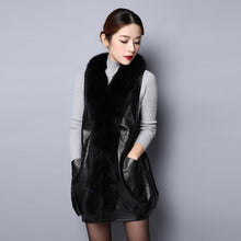Load image into Gallery viewer, Genuine Leather Vest jacket for women winter real fox collar and placket UE 152117