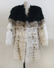 Load image into Gallery viewer, Real Raccoon fur stripes Coat jacket for women with Pom Pom Decoration 161124