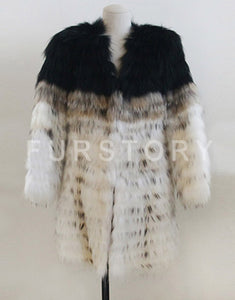 Real Raccoon fur stripes Coat jacket for women with Pom Pom Decoration 161124