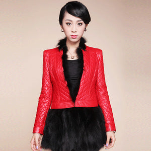 Genuine sheep leather vest with lamb fur trim skirt for women winter 15125
