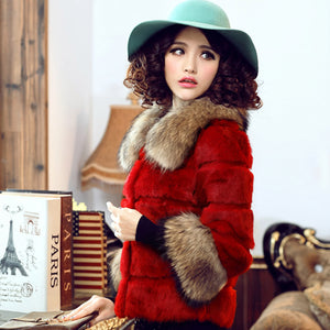 Real rabbit fur jacket coat for women raccoon fur collar and cuff 151177