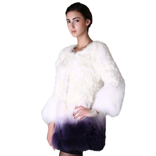 Real Lamb Fur Coat with Fox Fur Hem Jacket Overcoat Womens' Dress Garment Gilet Fur Story FS13037