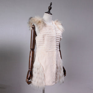 UE 20 FS17209 Real Rabbit fur vest with the raccoon fur shoulder pocket decoration