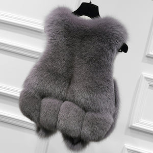 UE FS16288 Women's Genuine fox fur vest small water drop design