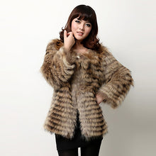 Load image into Gallery viewer, Real Raccoon fur stripes Coat jacket for women with Pom Pom Decoration 161124