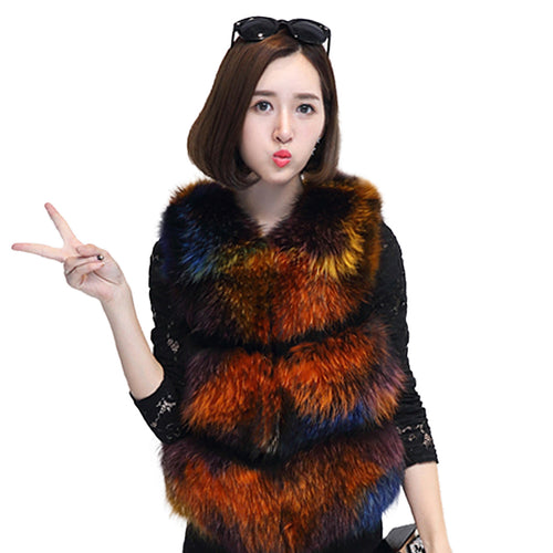 Real Raccoon fur Vest for Women Colorful 16282