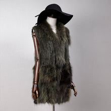 Load image into Gallery viewer, Women&#39;s Natural Fur Vest Rabbit Fur Knitted with Raccoon Collar 162100