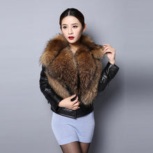 Load image into Gallery viewer, Genuine leather Jacket for women big Real raccoon fur collar 151246