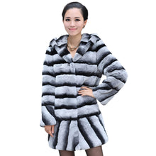 Load image into Gallery viewer, Women&#39;s Genuine Rabbit Fur Coat Chinchilla Color Winter jacket 15192