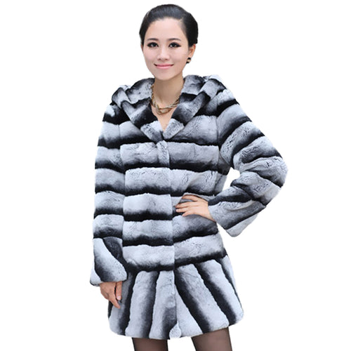 Women's Genuine Rabbit Fur Coat Chinchilla Color Winter jacket 15192