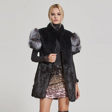 Load image into Gallery viewer, Women&#39;s Genuine Rabbit Fur Coat with Fox Fur Cuffs Warm Winter Coat 17215