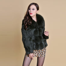 Load image into Gallery viewer, Women' Real Rabbit Fur Jacket with Real Fox Fur Collar Real Fur Jacket Coat 010119