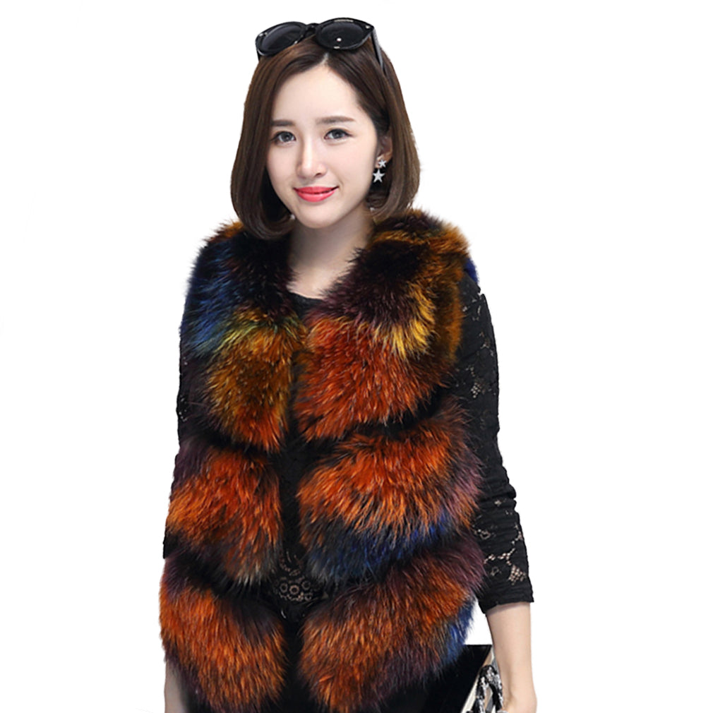 Real Raccoon fur Vest for Women Colorful 16282